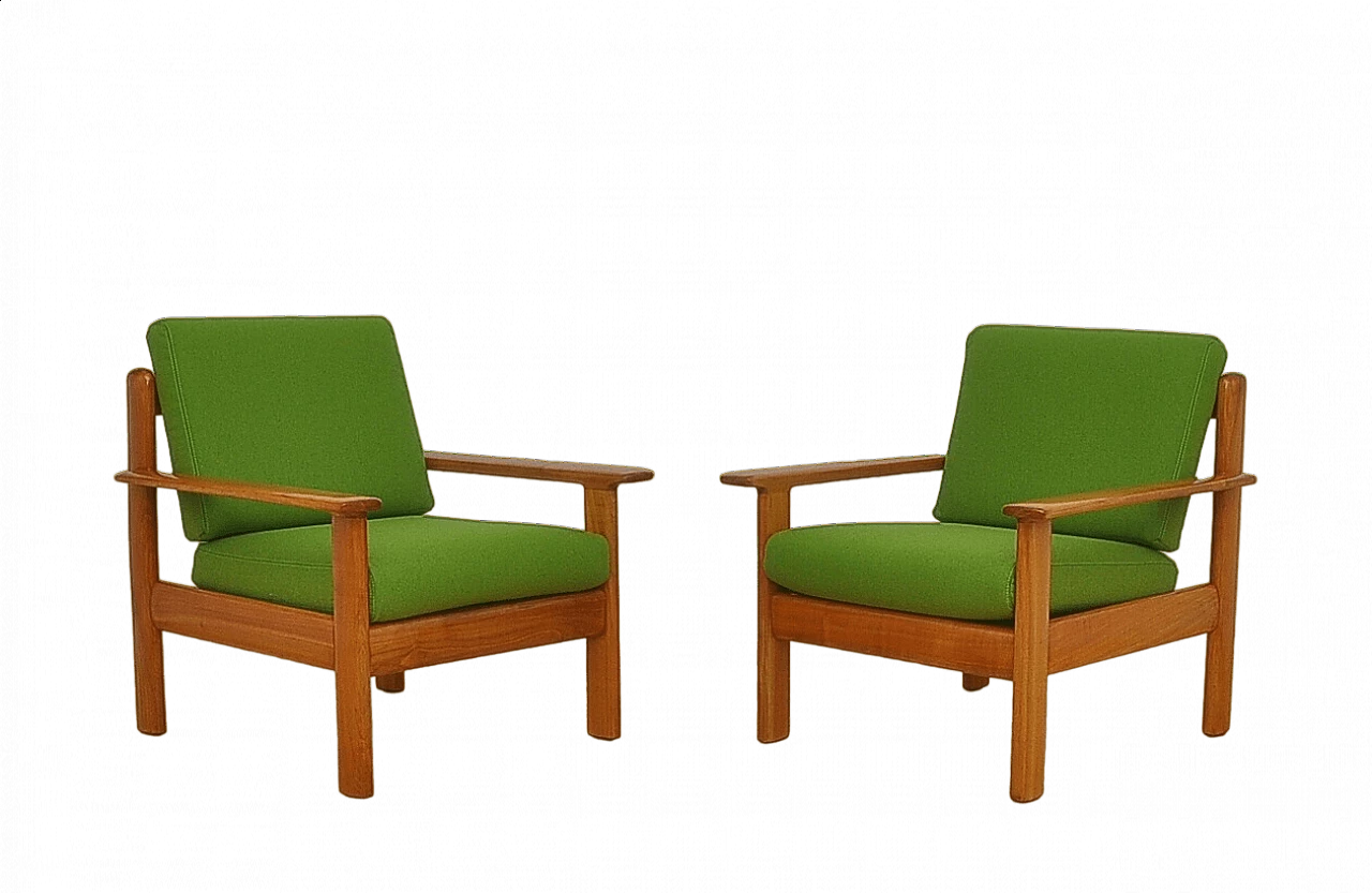 Pair of solid cherry wood armchairs by Knoll Antimott, 1960s 12