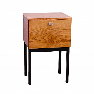 Ash, maple and plywood bedside table with iron legs by UP Závody, 1960s