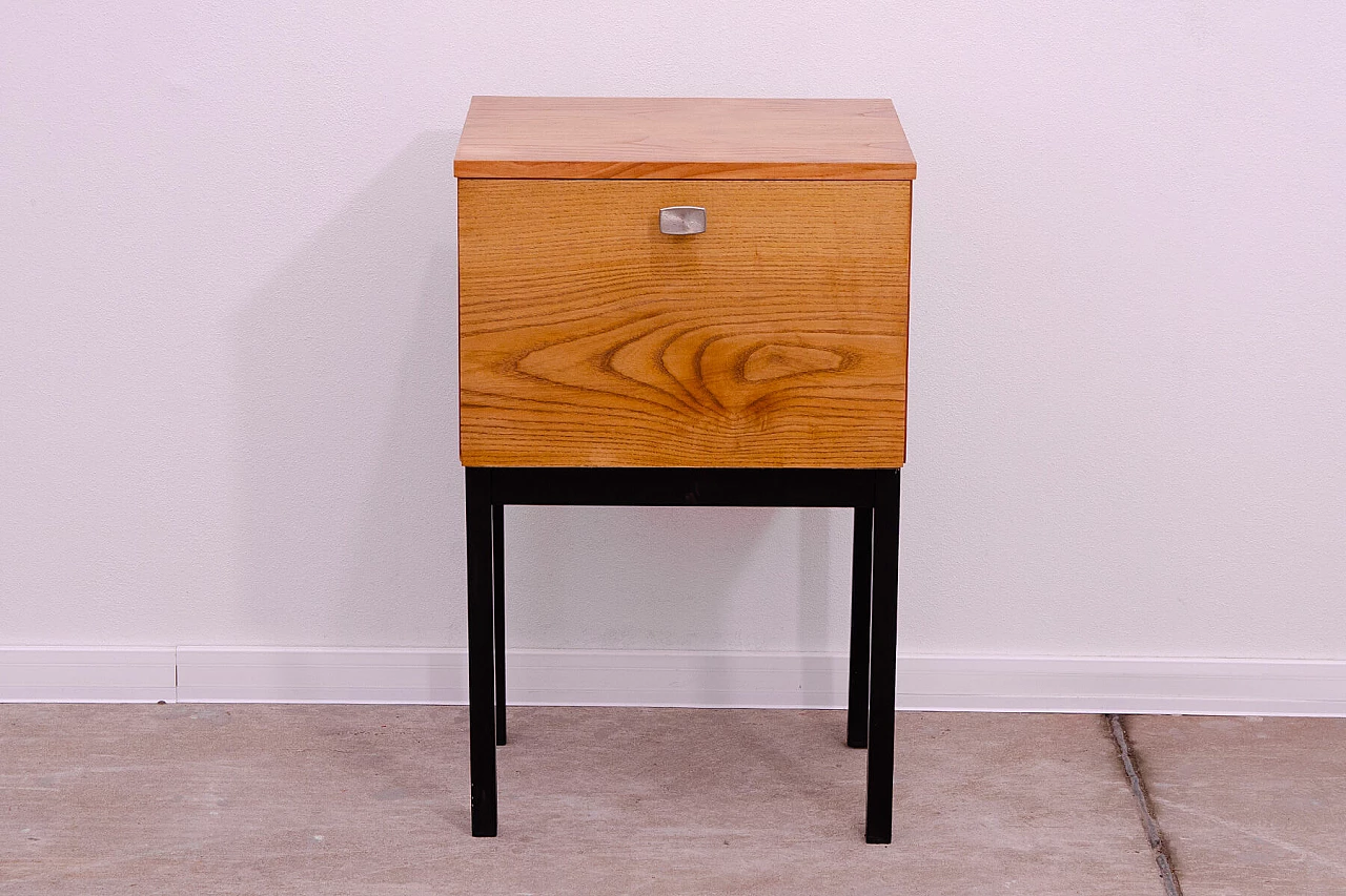 Ash, maple and plywood bedside table with iron legs by UP Závody, 1960s 2