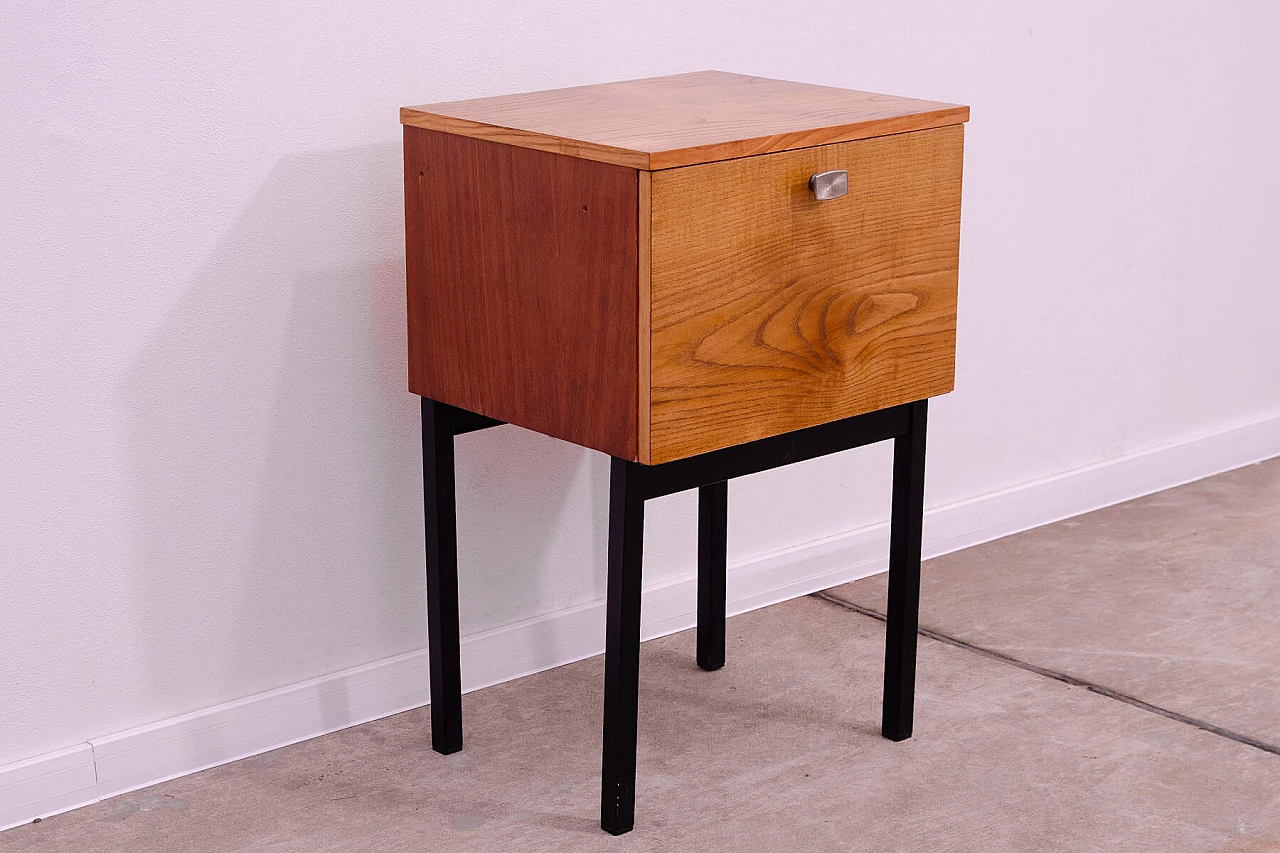 Ash, maple and plywood bedside table with iron legs by UP Závody, 1960s 3