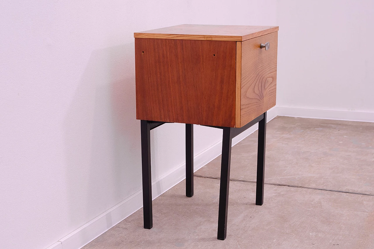 Ash, maple and plywood bedside table with iron legs by UP Závody, 1960s 4