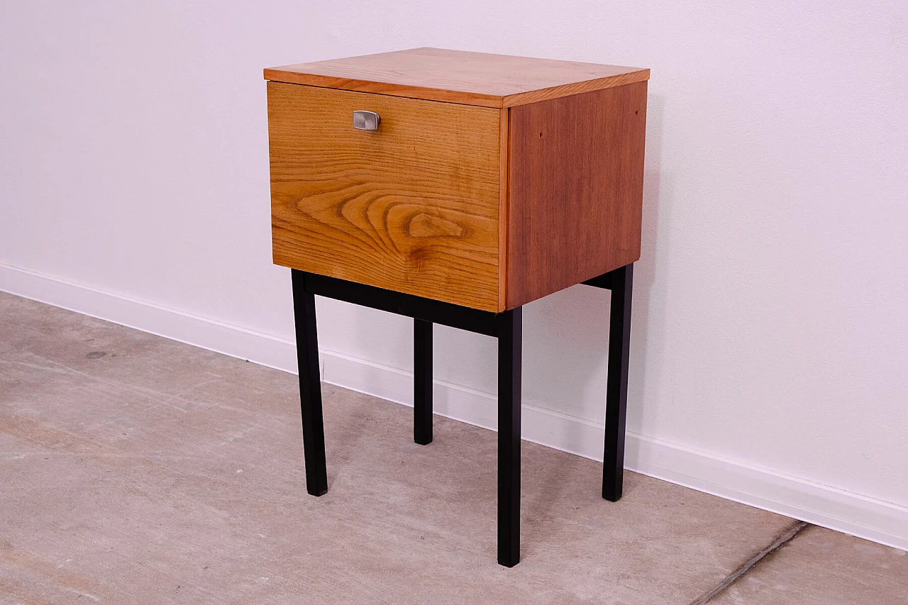Ash, maple and plywood bedside table with iron legs by UP Závody, 1960s 6