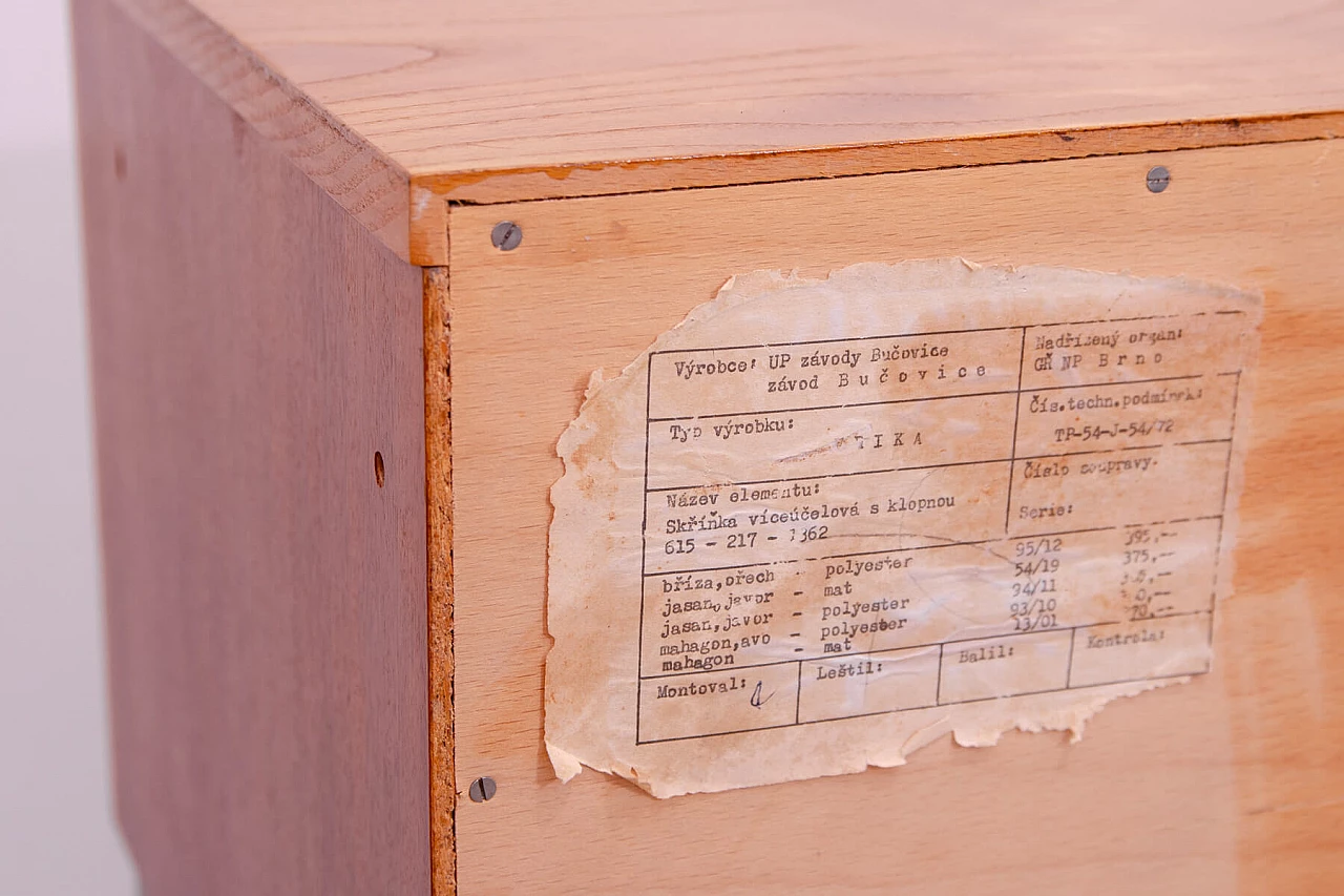 Ash, maple and plywood bedside table with iron legs by UP Závody, 1960s 16