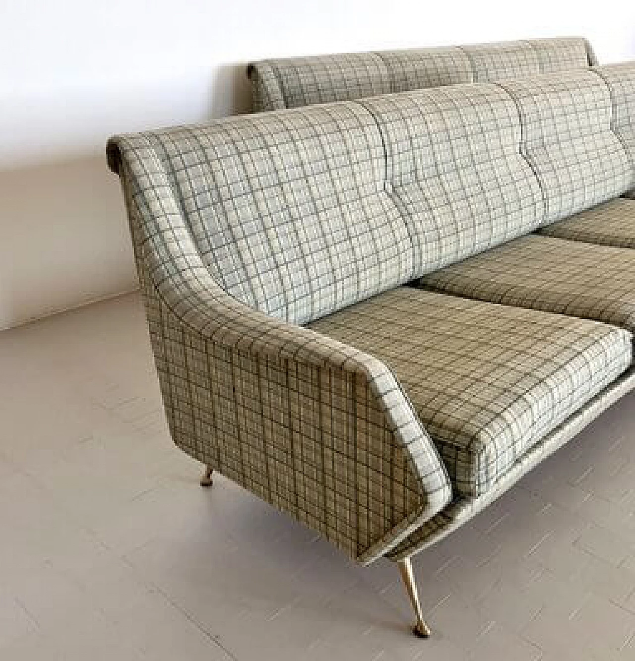 Four-seater fabric sofa with brass legs, 1950s 2