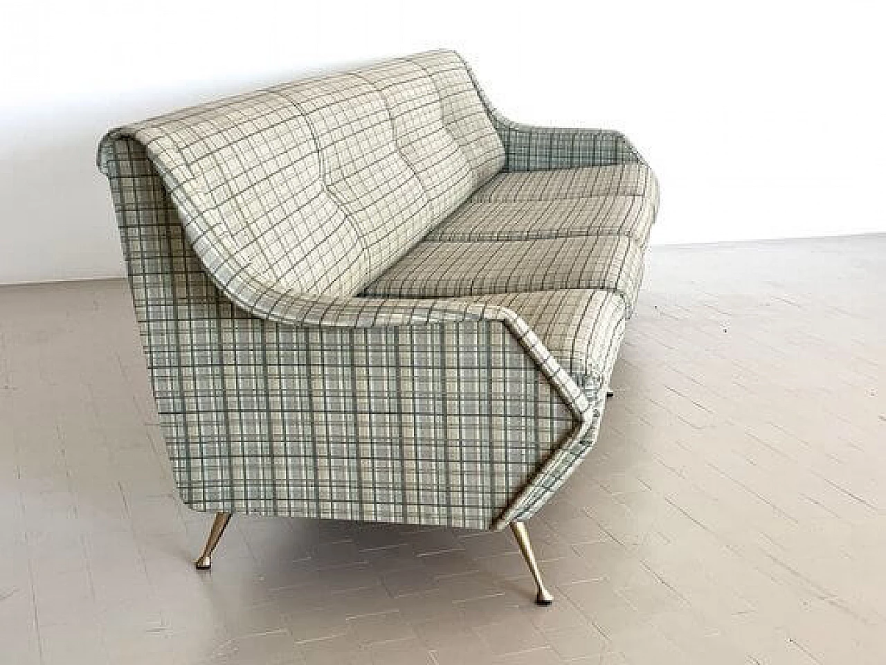 Four-seater fabric sofa with brass legs, 1950s 4