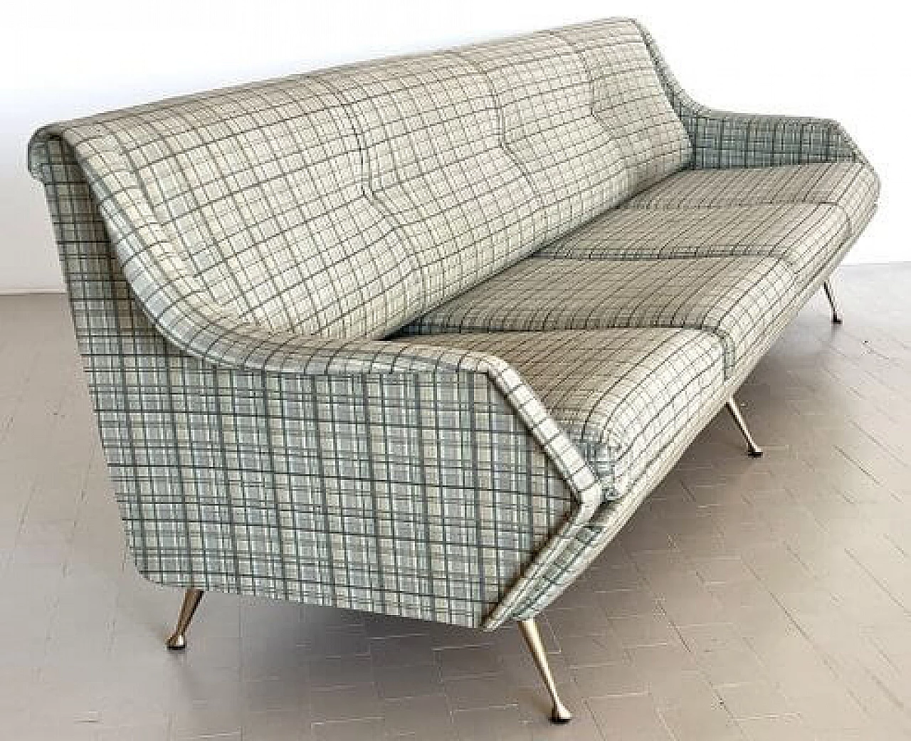 Four-seater fabric sofa with brass legs, 1950s 5