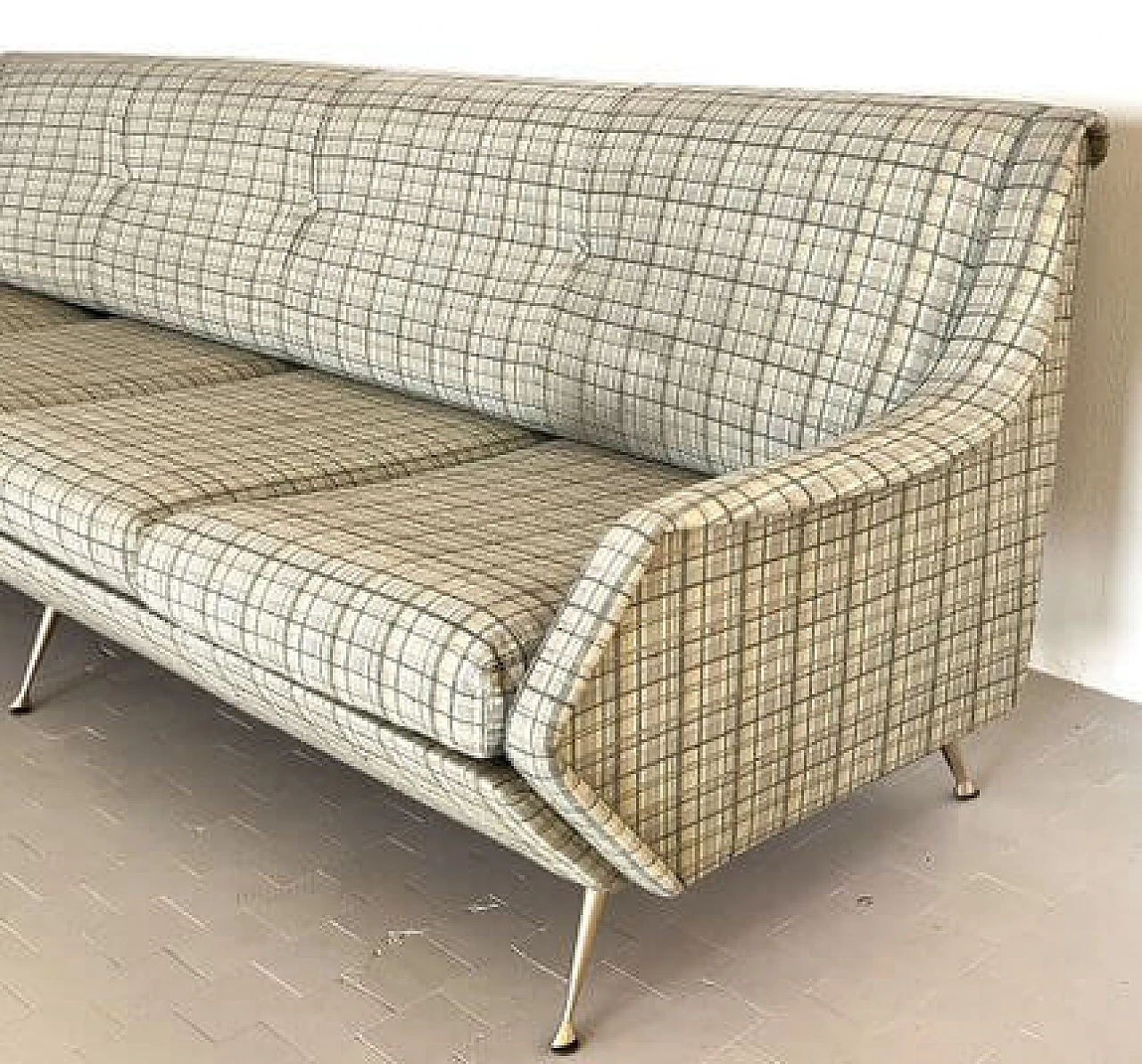 Four-seater fabric sofa with brass legs, 1950s 9