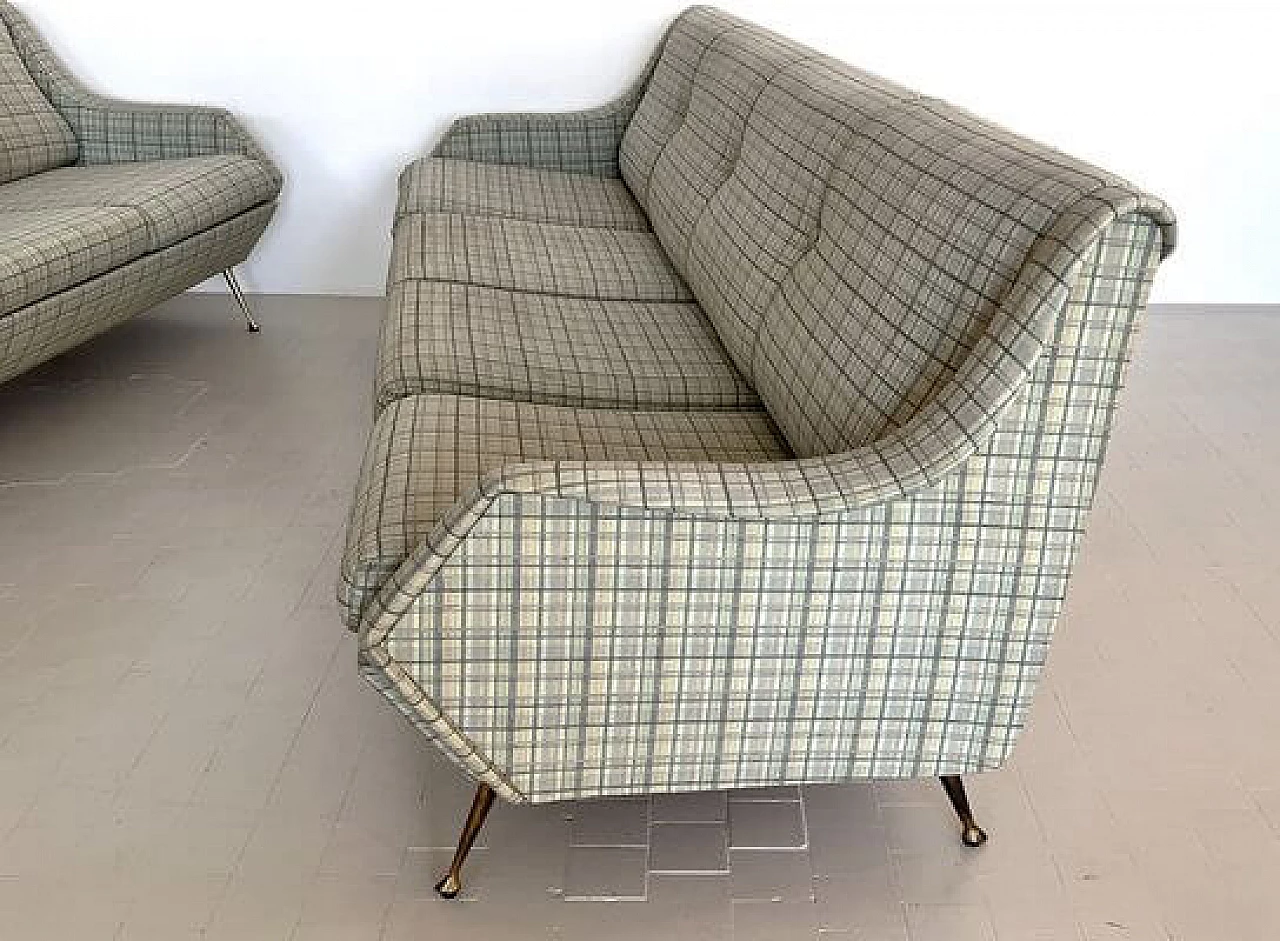 Four-seater fabric sofa with brass legs, 1950s 13