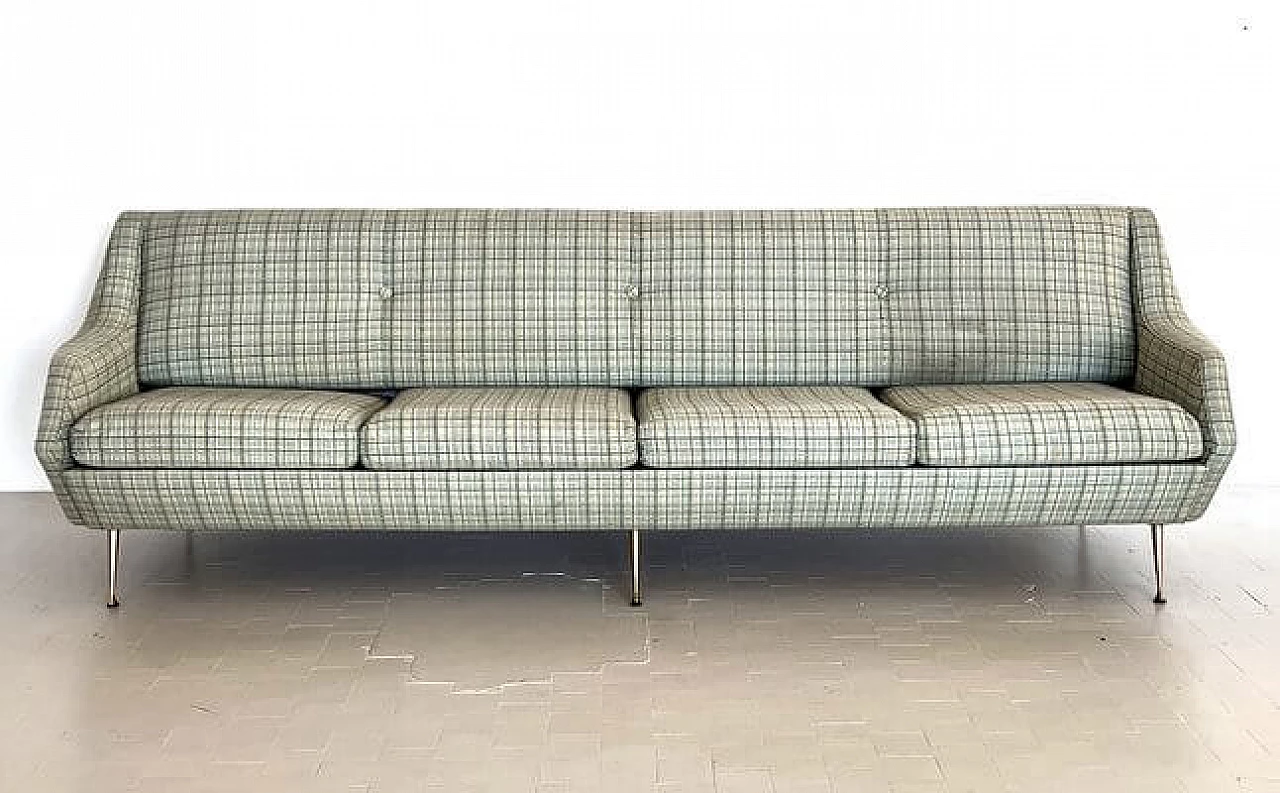 Four-seater fabric sofa with brass legs, 1950s 16