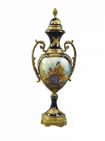 French porcelain and bronze amphora vase