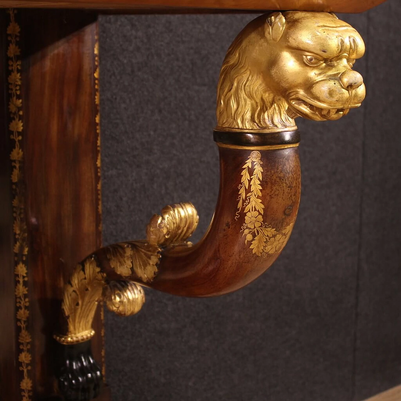 Inlaid wooden console table with marble top, 19th century 6