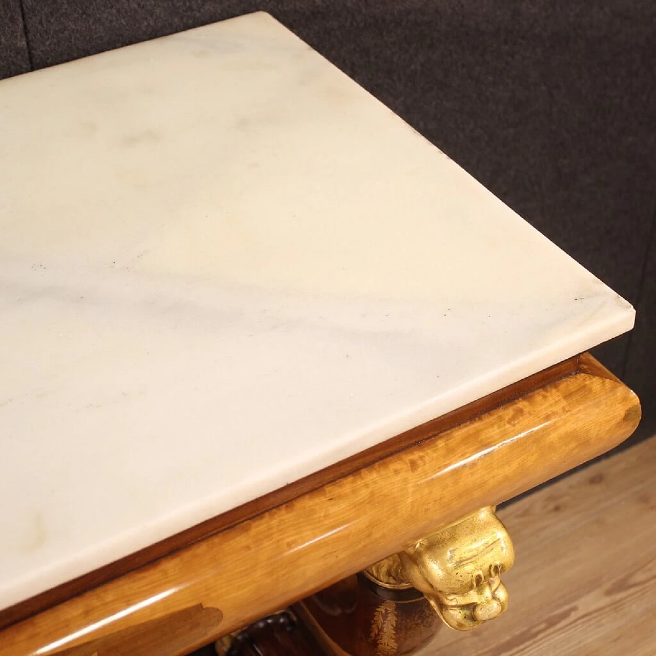 Inlaid wooden console table with marble top, 19th century 9