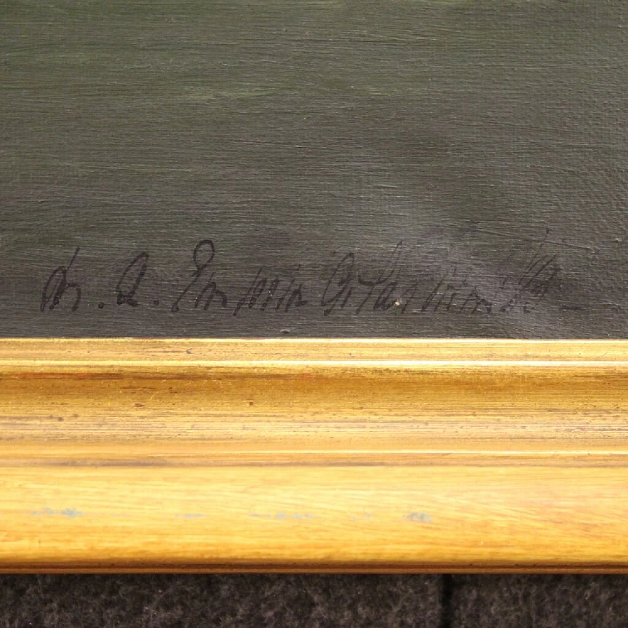 Veduta di fiume con personaggi, olio su tela, anni '60 7