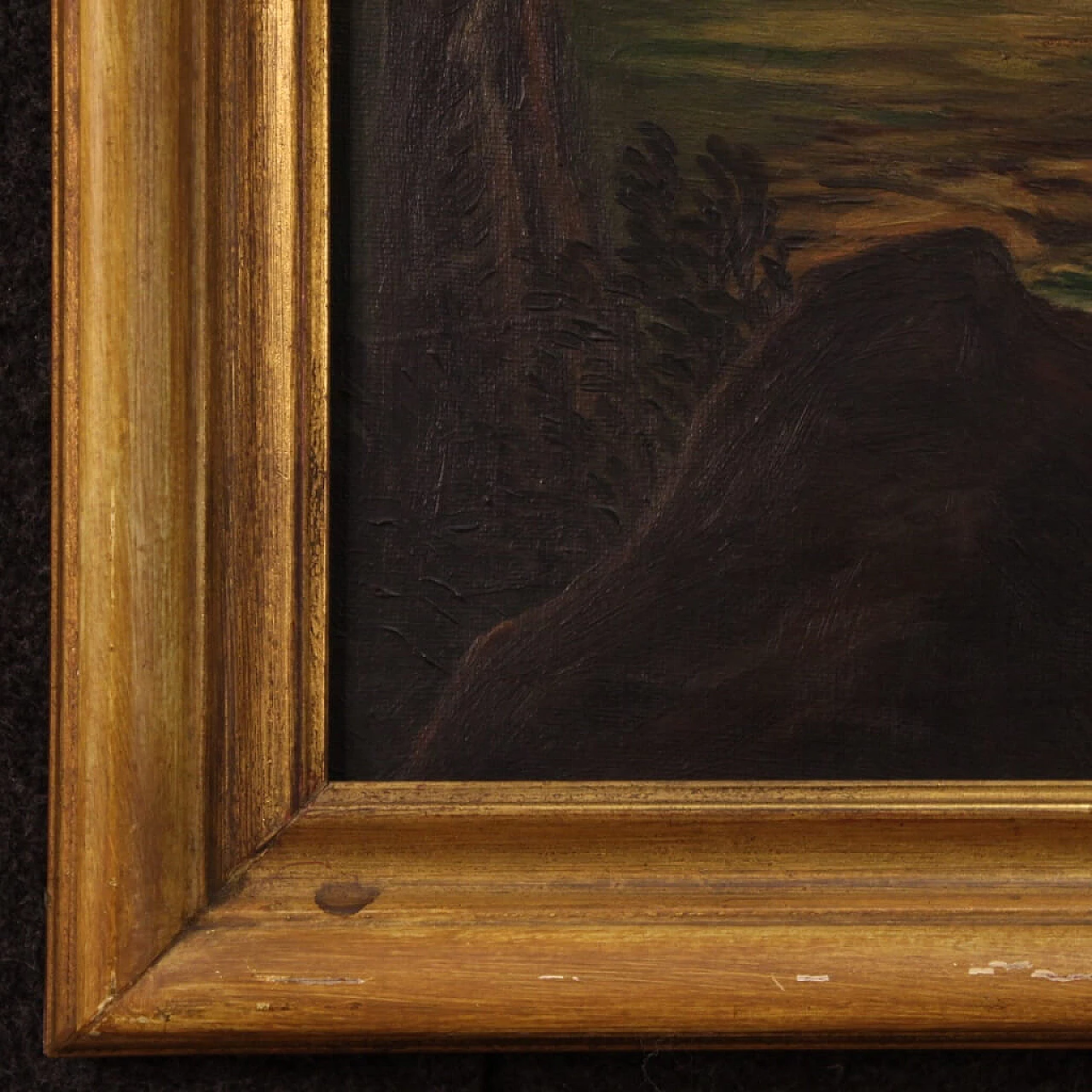 Veduta di fiume con personaggi, olio su tela, anni '60 12