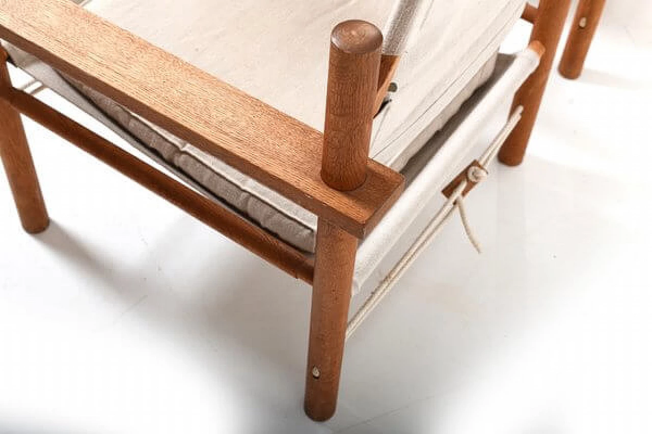 Coppia di poltrone Safari in quercia e lino, anni '60 8