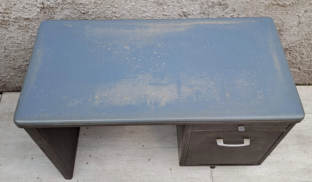 Metal desk with light blue faux leather top, 1950s 4