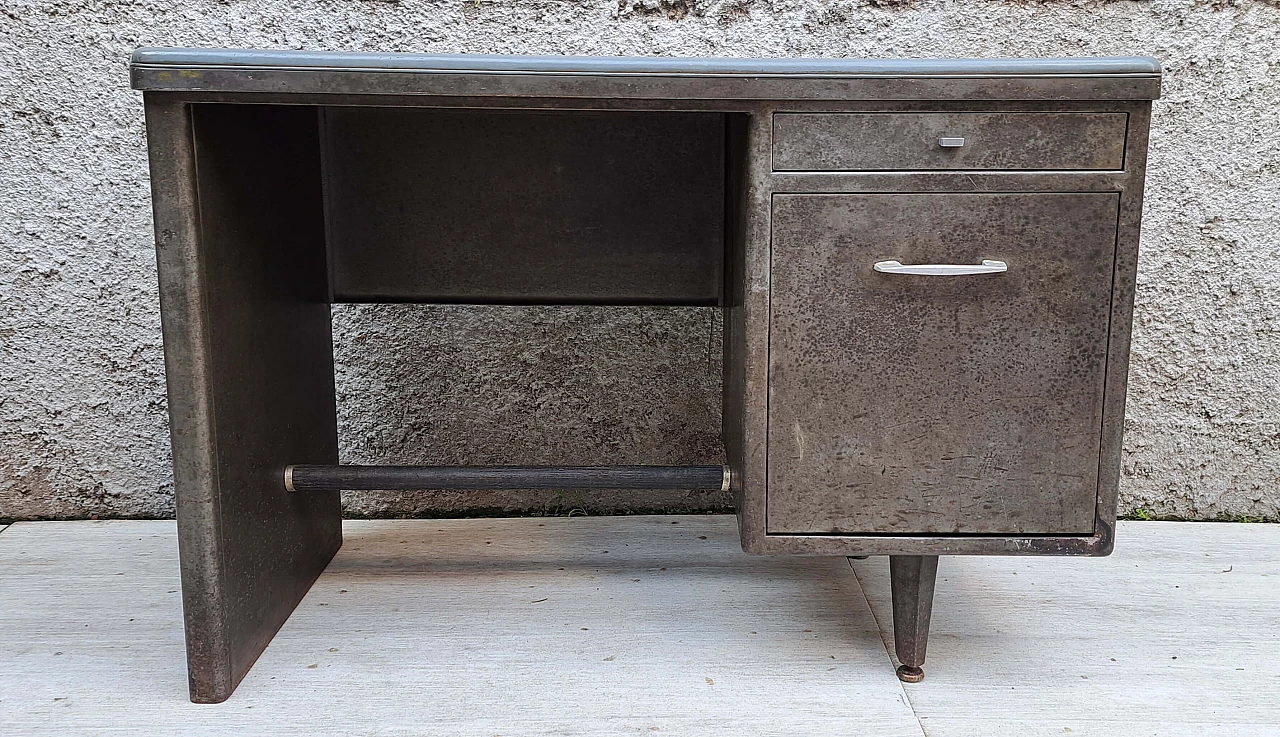 Metal desk with light blue faux leather top, 1950s 5