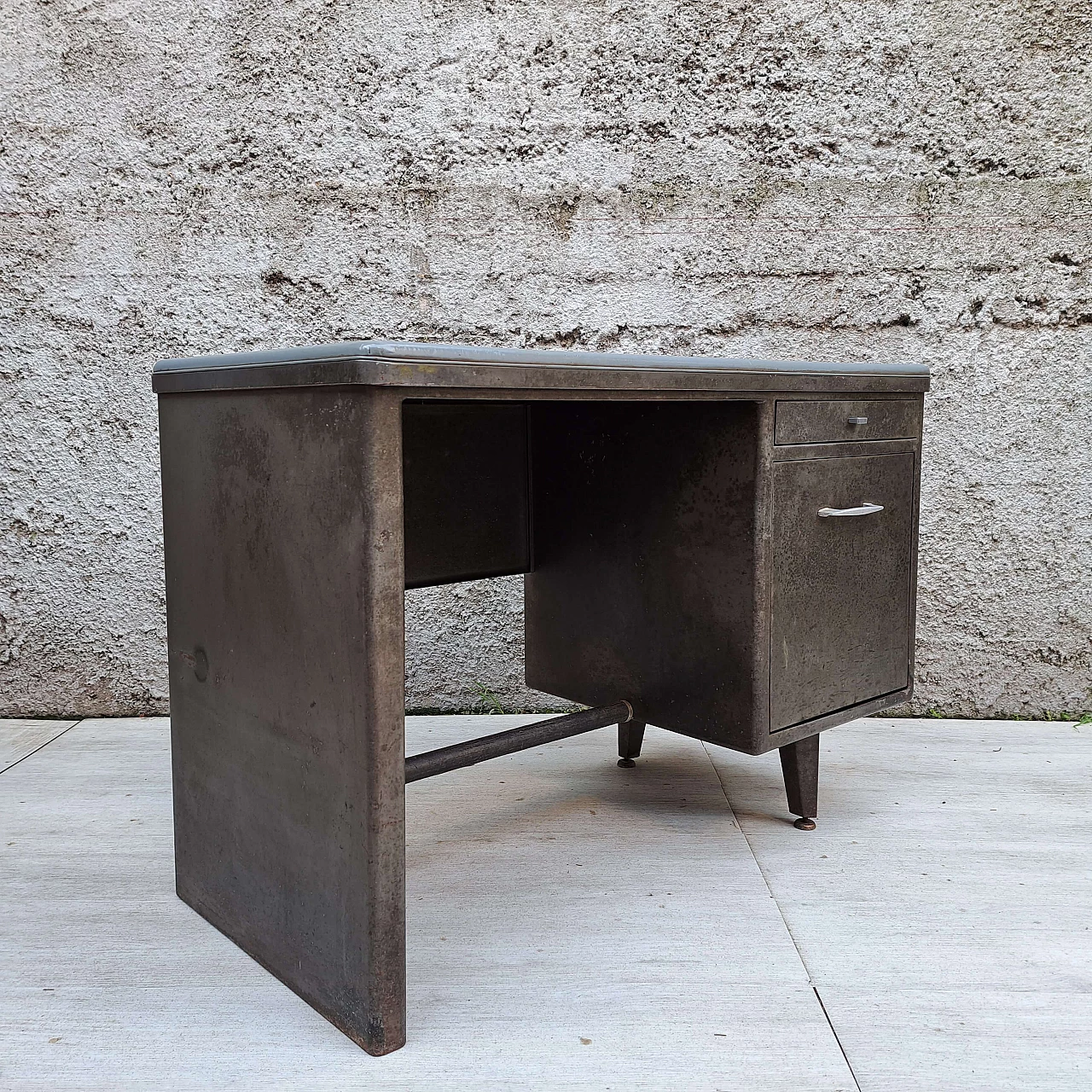 Metal desk with light blue faux leather top, 1950s 7