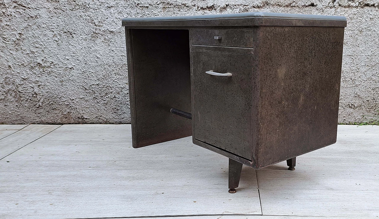 Metal desk with light blue faux leather top, 1950s 10