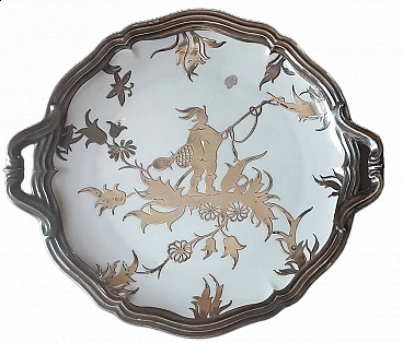 Vassoio in ceramica con decoro in argento di Gio Ponti per Rosenthal, anni '30