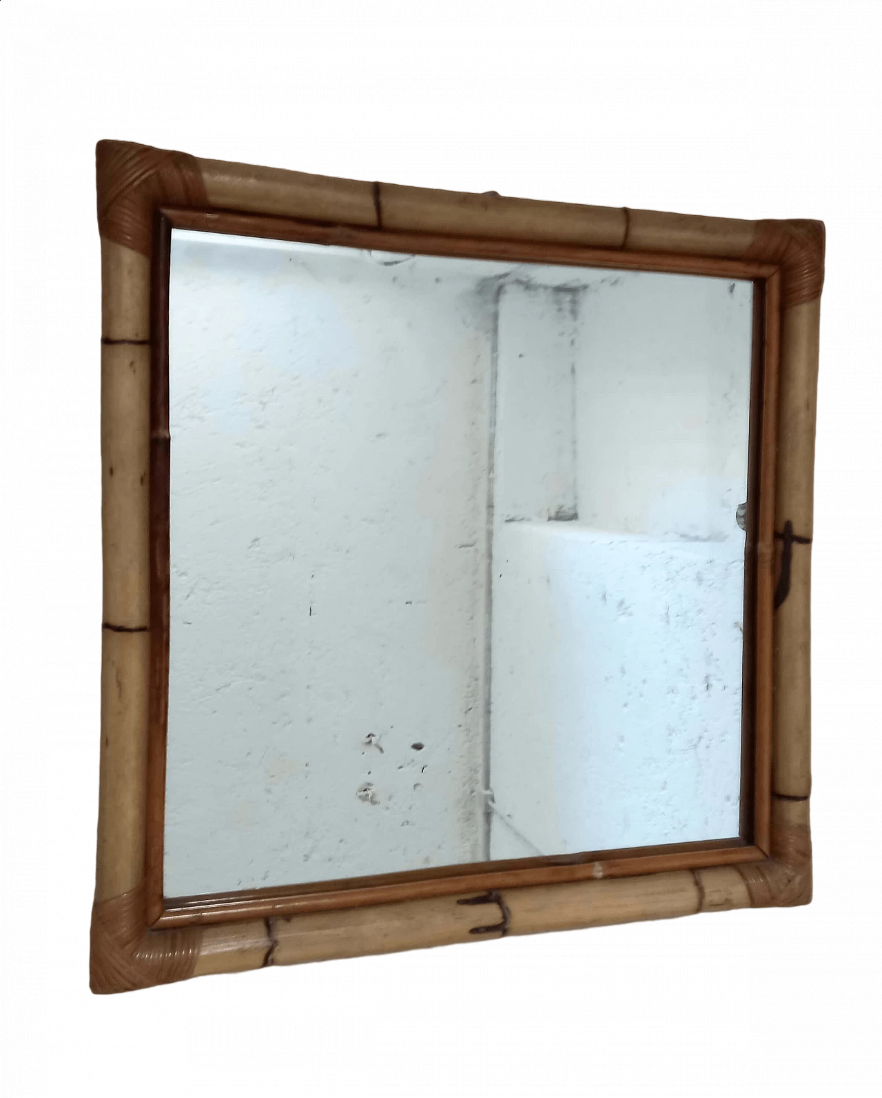 Specchio da parete in midollino, anni '80 6