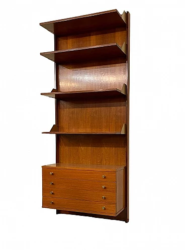 Teak wall bookcase with drawers, 1960s