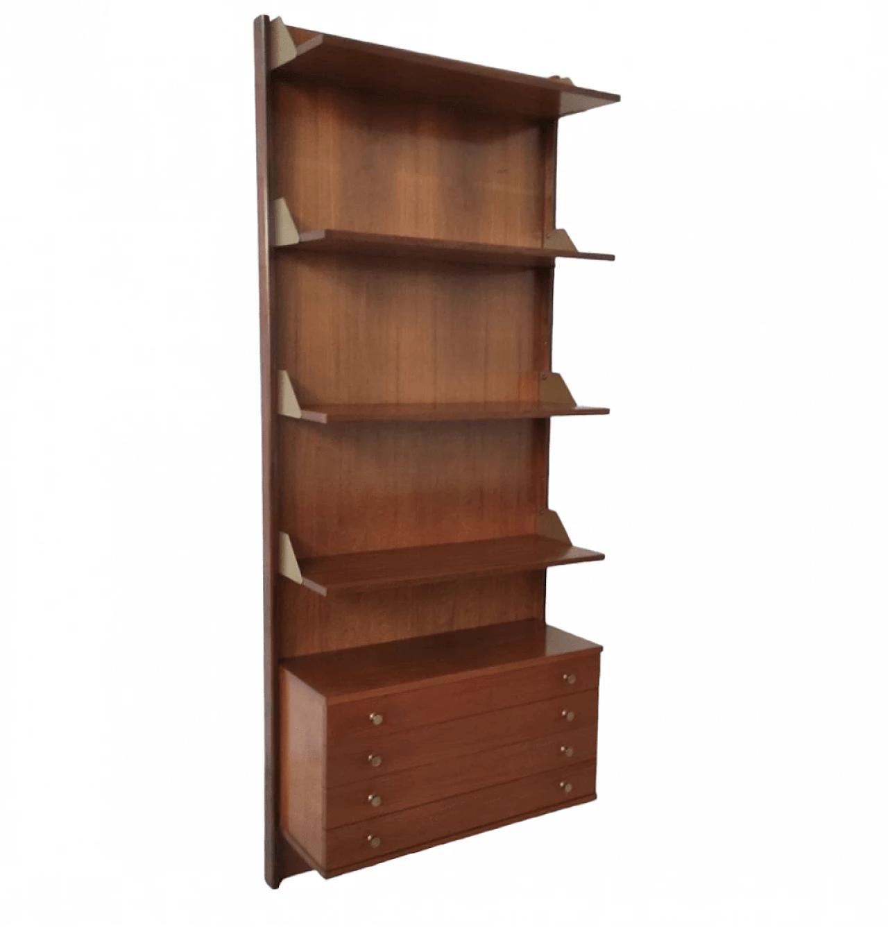Teak wall bookcase with drawers, 1960s 2