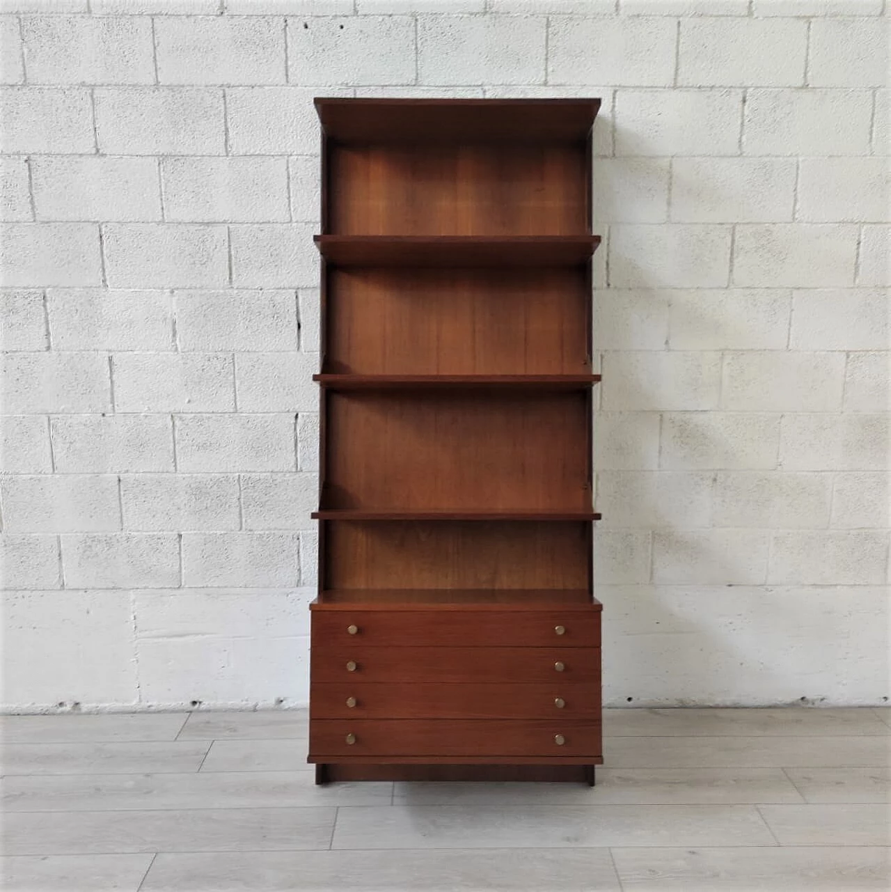 Teak wall bookcase with drawers, 1960s 5
