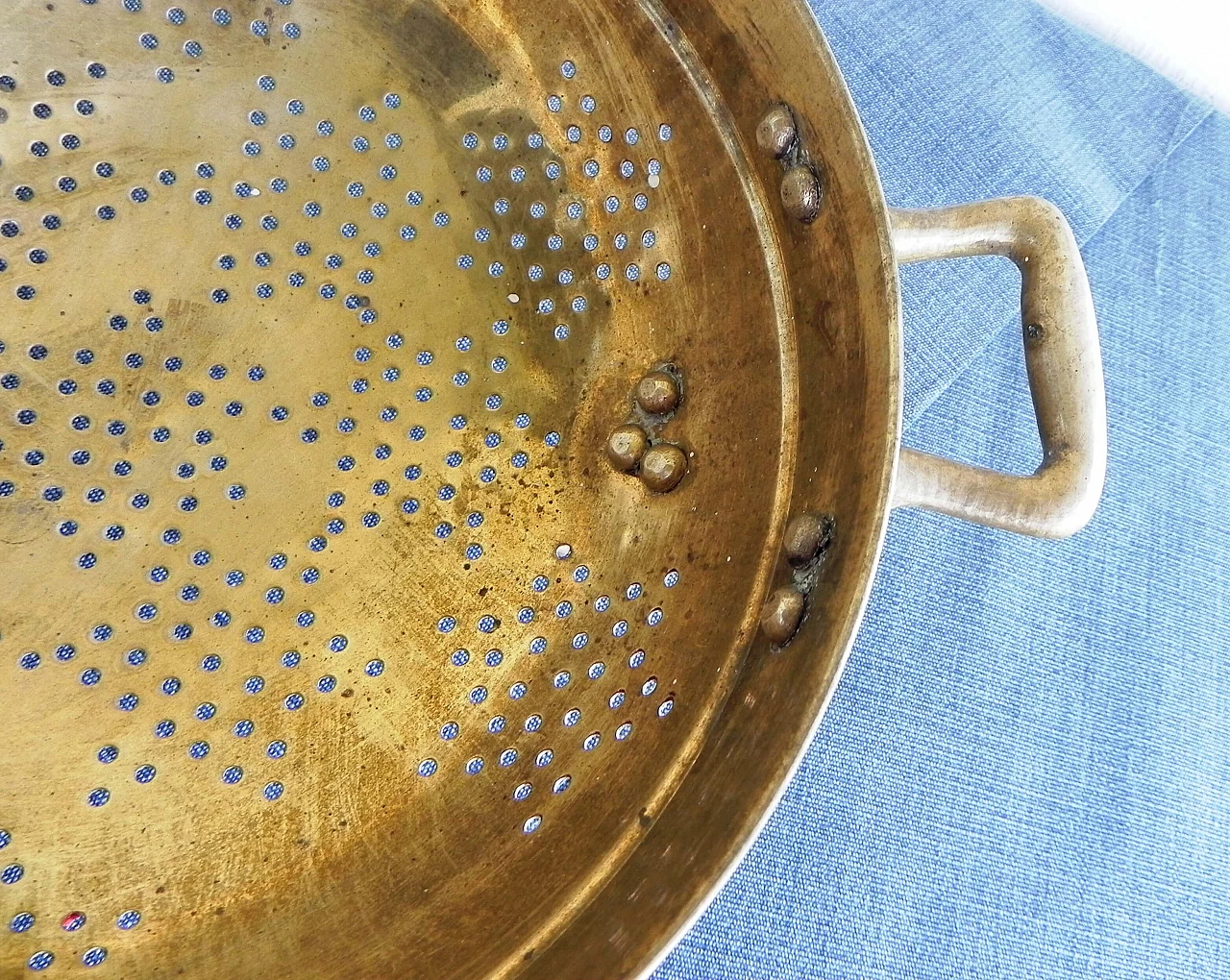 Solid brass colander, 1970s 3