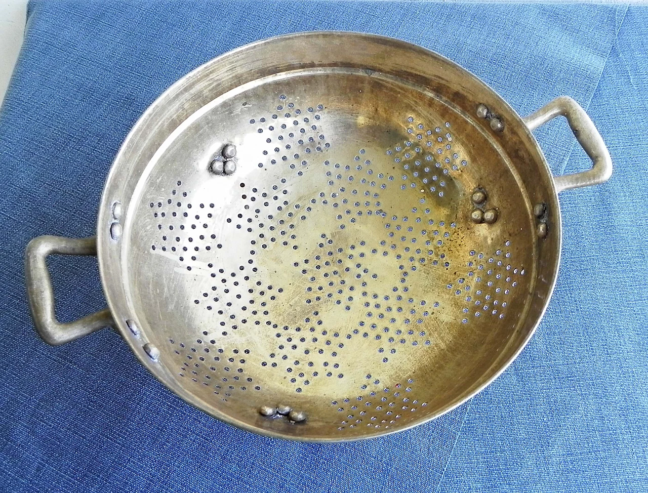 Solid brass colander, 1970s 4