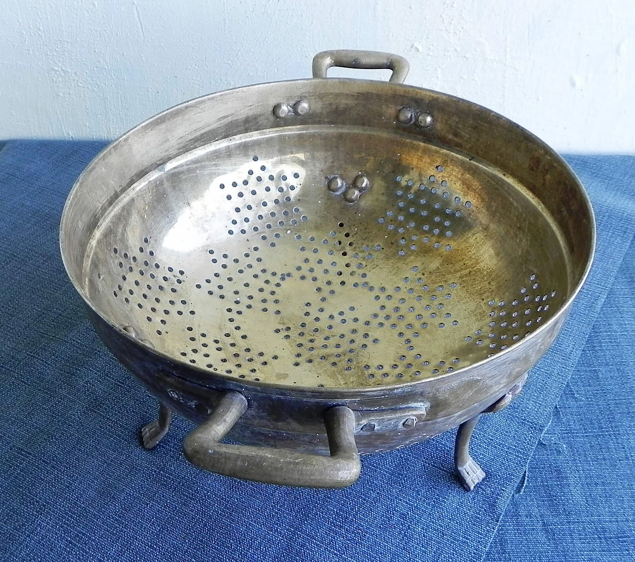 Solid brass colander, 1970s 9