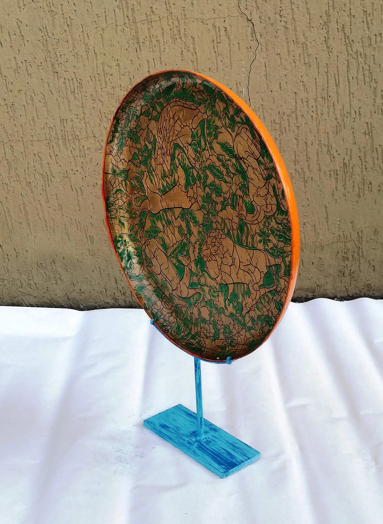 Enameled metal decorative plate, 1970s 2