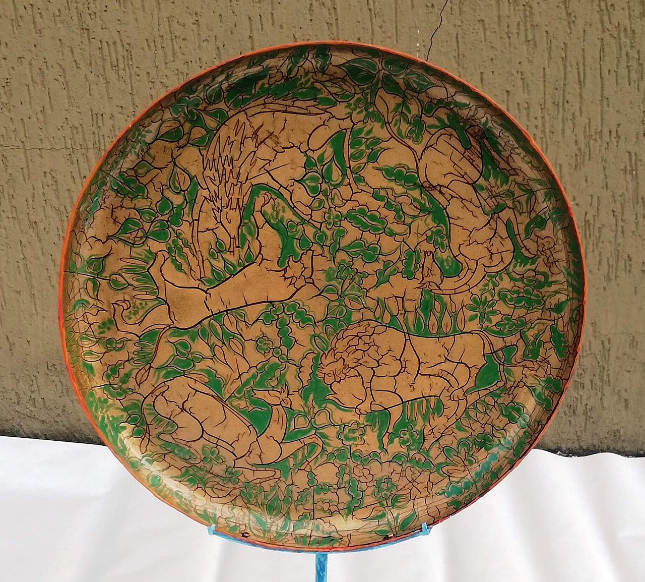 Enameled metal decorative plate, 1970s 3