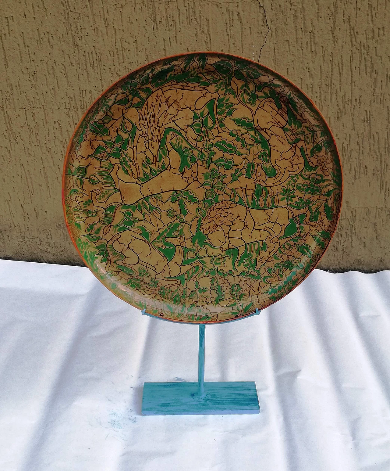 Enameled metal decorative plate, 1970s 4