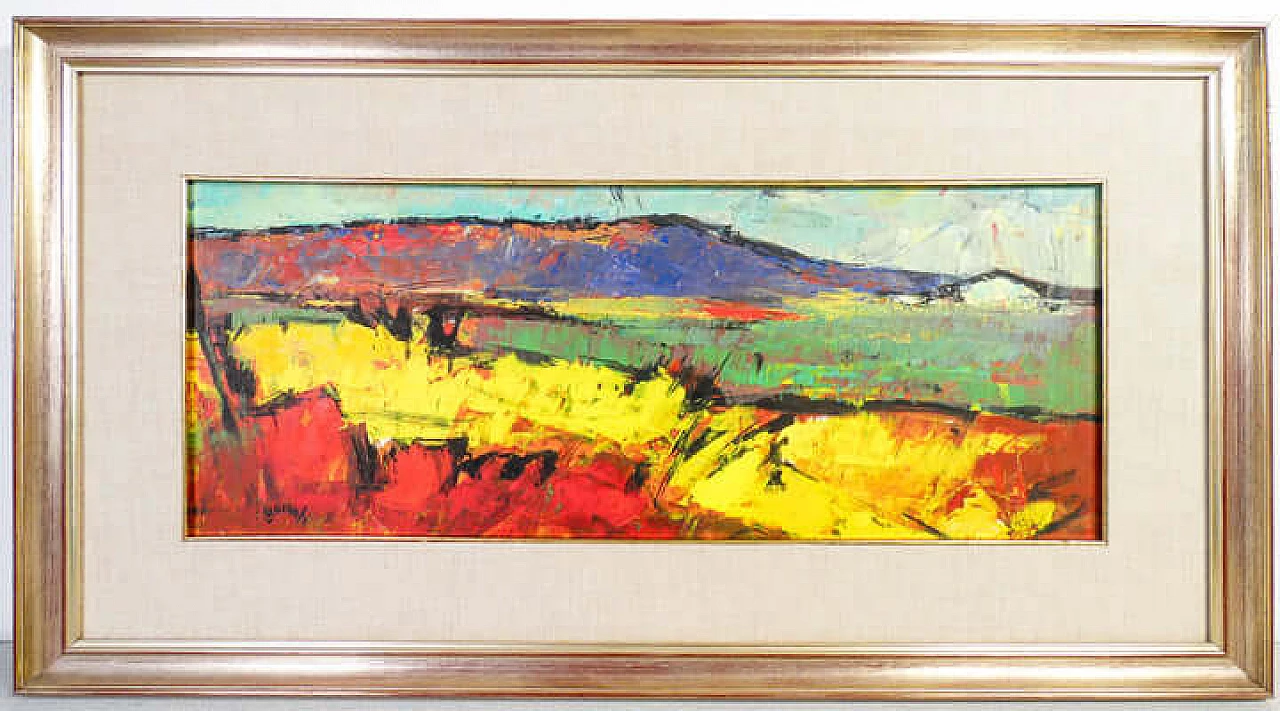 Luigi Roccati, paesaggio, dipinto a olio su tavola, anni '60 1