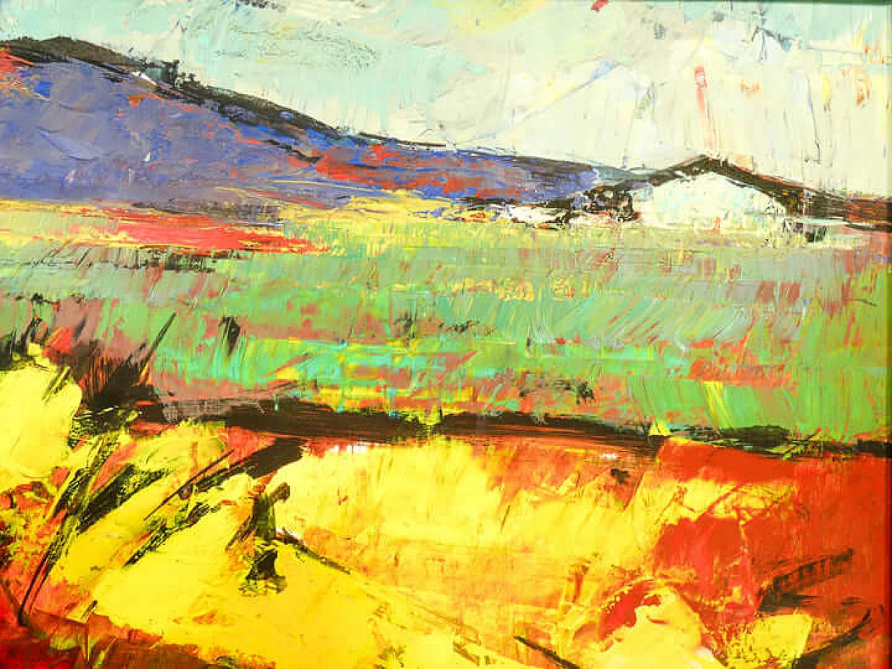 Luigi Roccati, paesaggio, dipinto a olio su tavola, anni '60 6