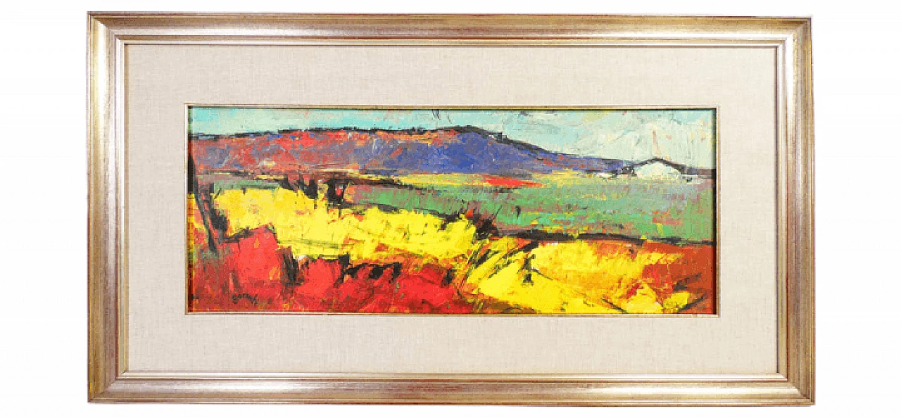 Luigi Roccati, paesaggio, dipinto a olio su tavola, anni '60 8