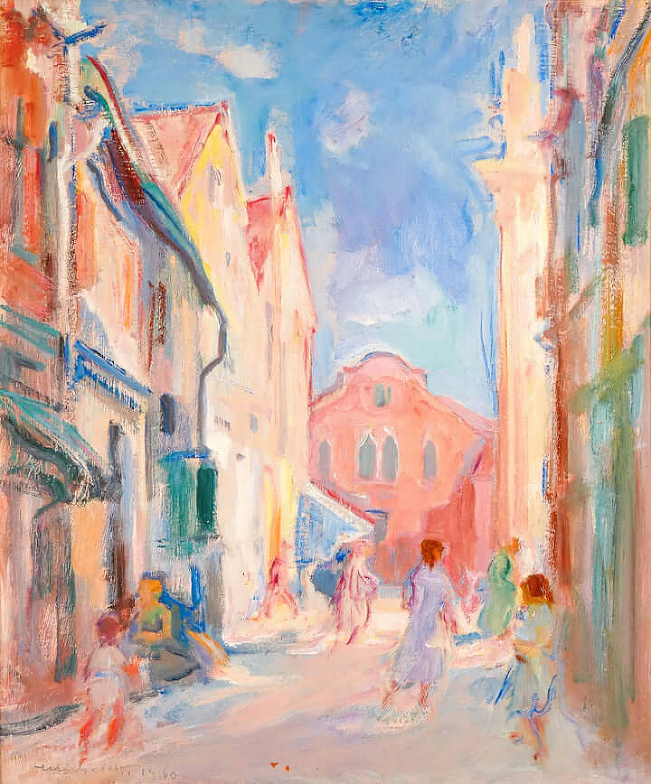 Mario Micheletti, urban landscape, oil painting on panel, 1960 2