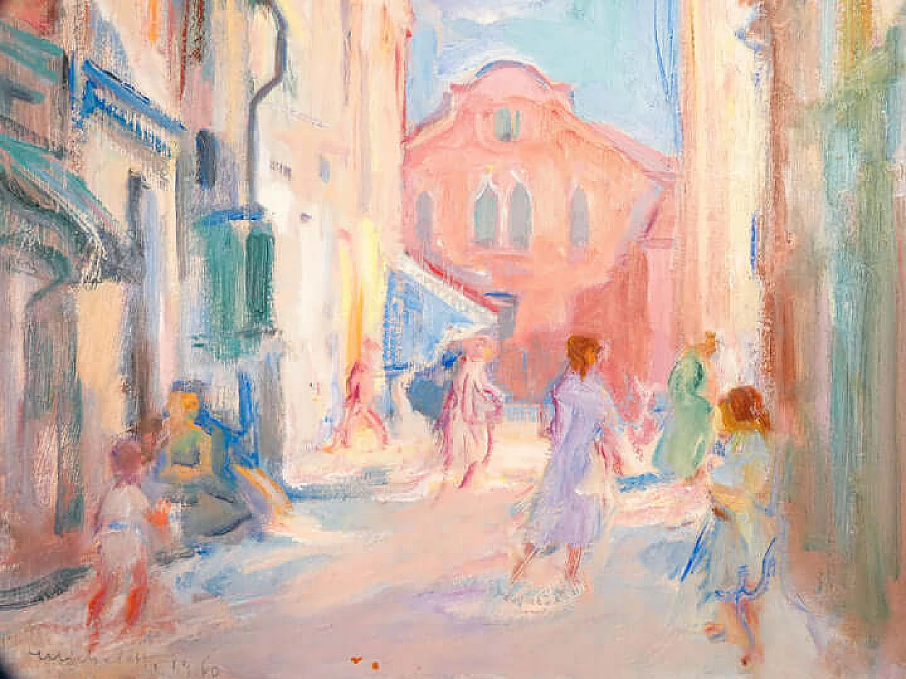 Mario Micheletti, urban landscape, oil painting on panel, 1960 3