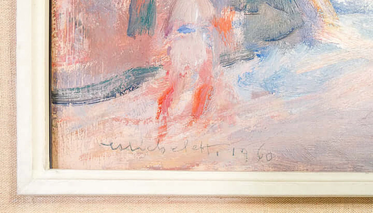 Mario Micheletti, urban landscape, oil painting on panel, 1960 5