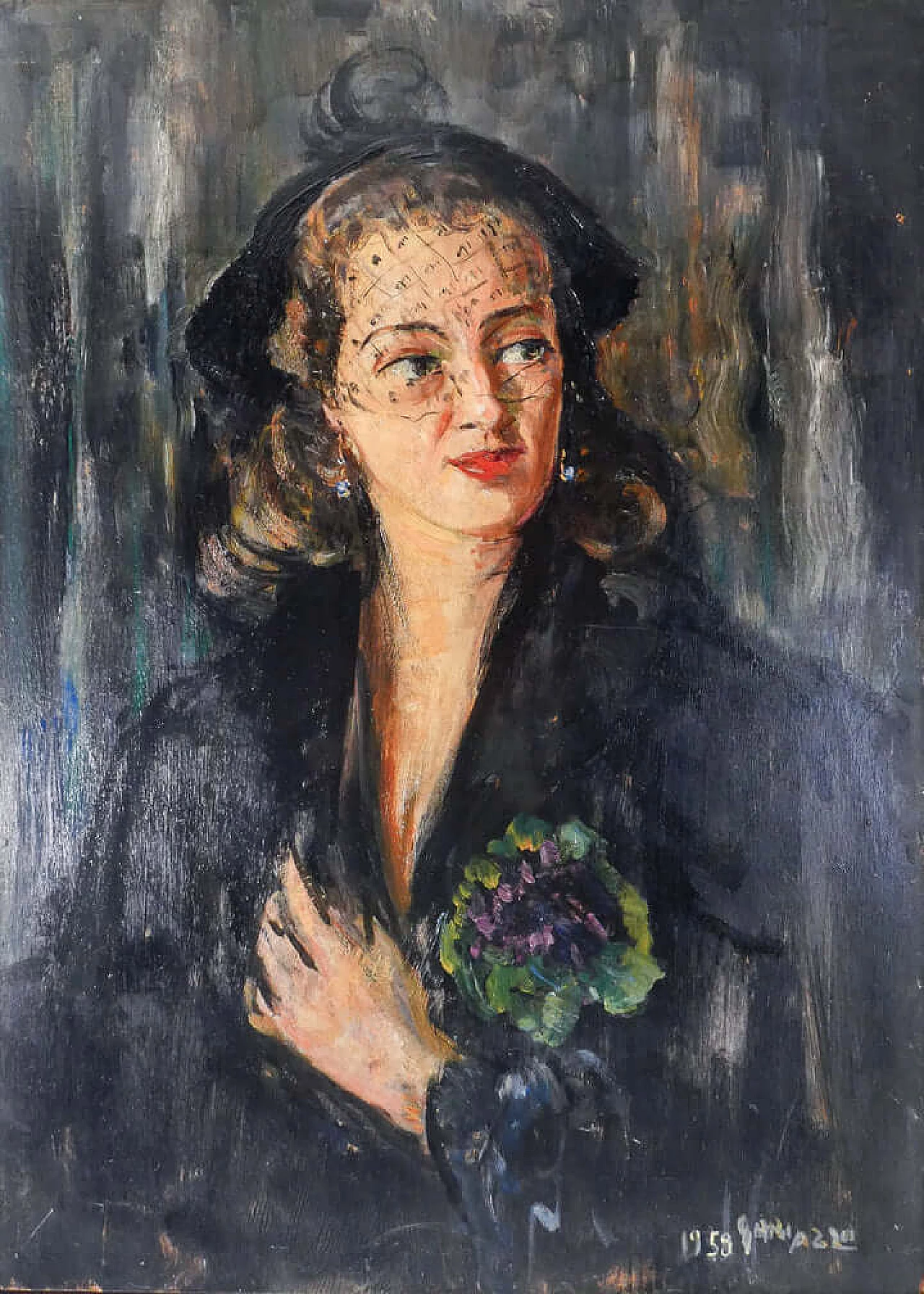 Pier Antonio Gariazzo, Portrait of Mrs. Rito, oil painting on panel, 1958 2