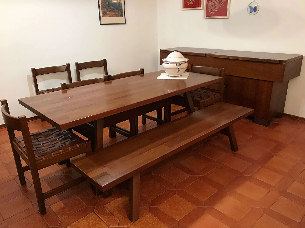 6 Sedie, tavolo, panca e madia Torbecchia di Giovanni Michelucci per Poltronova, anni '60 13