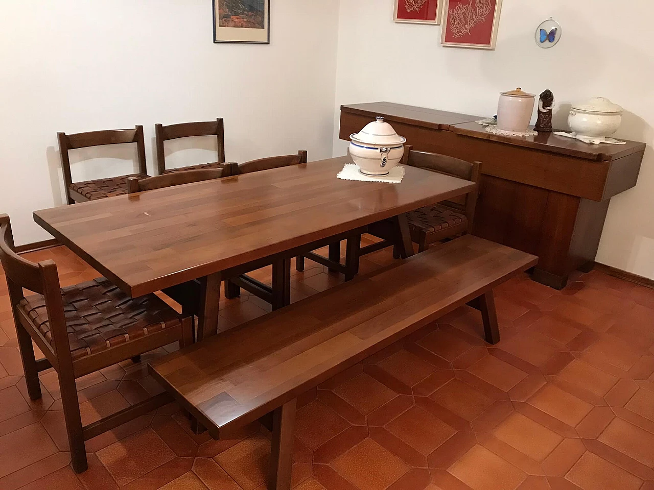 6 Sedie, tavolo, panca e madia Torbecchia di Giovanni Michelucci per Poltronova, anni '60 14