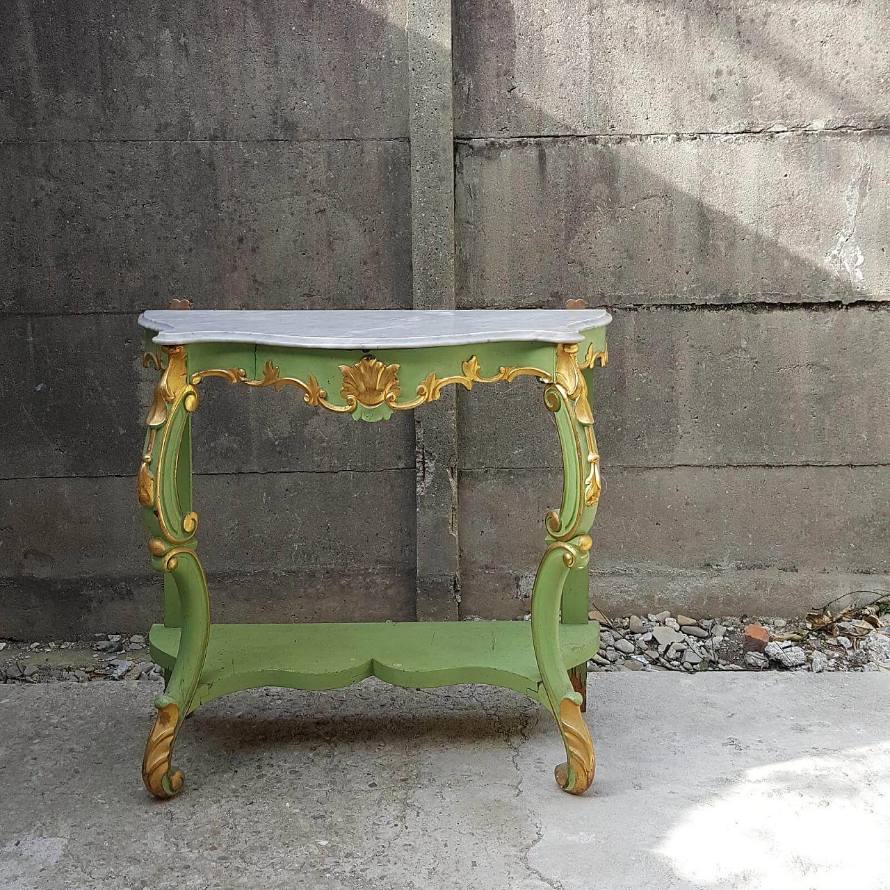 Louis Philippe green lacquered and gilded wood console and mirror, 19th century 2