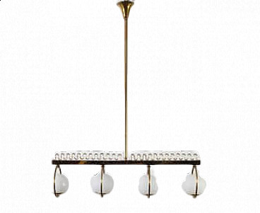 Four-light brass and glass chandelier, 1950s