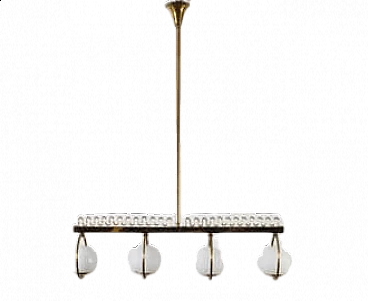 Four-light brass and glass chandelier, 1950s
