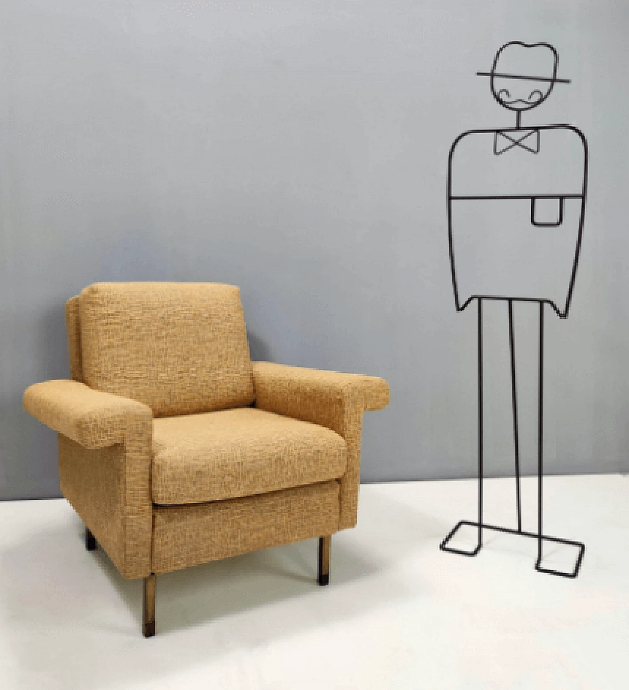 Fabric, wood and painted iron armchair, 1960s 2