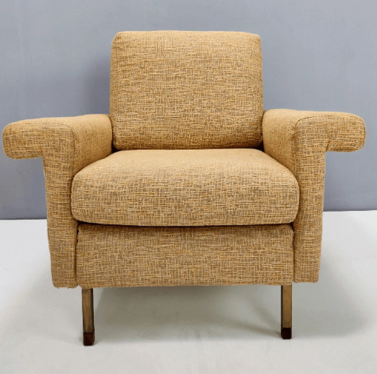 Fabric, wood and painted iron armchair, 1960s 3
