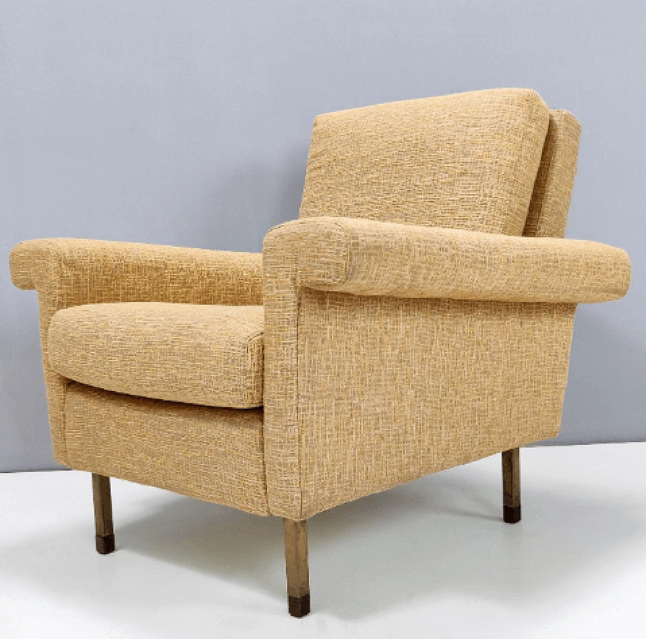 Fabric, wood and painted iron armchair, 1960s 4