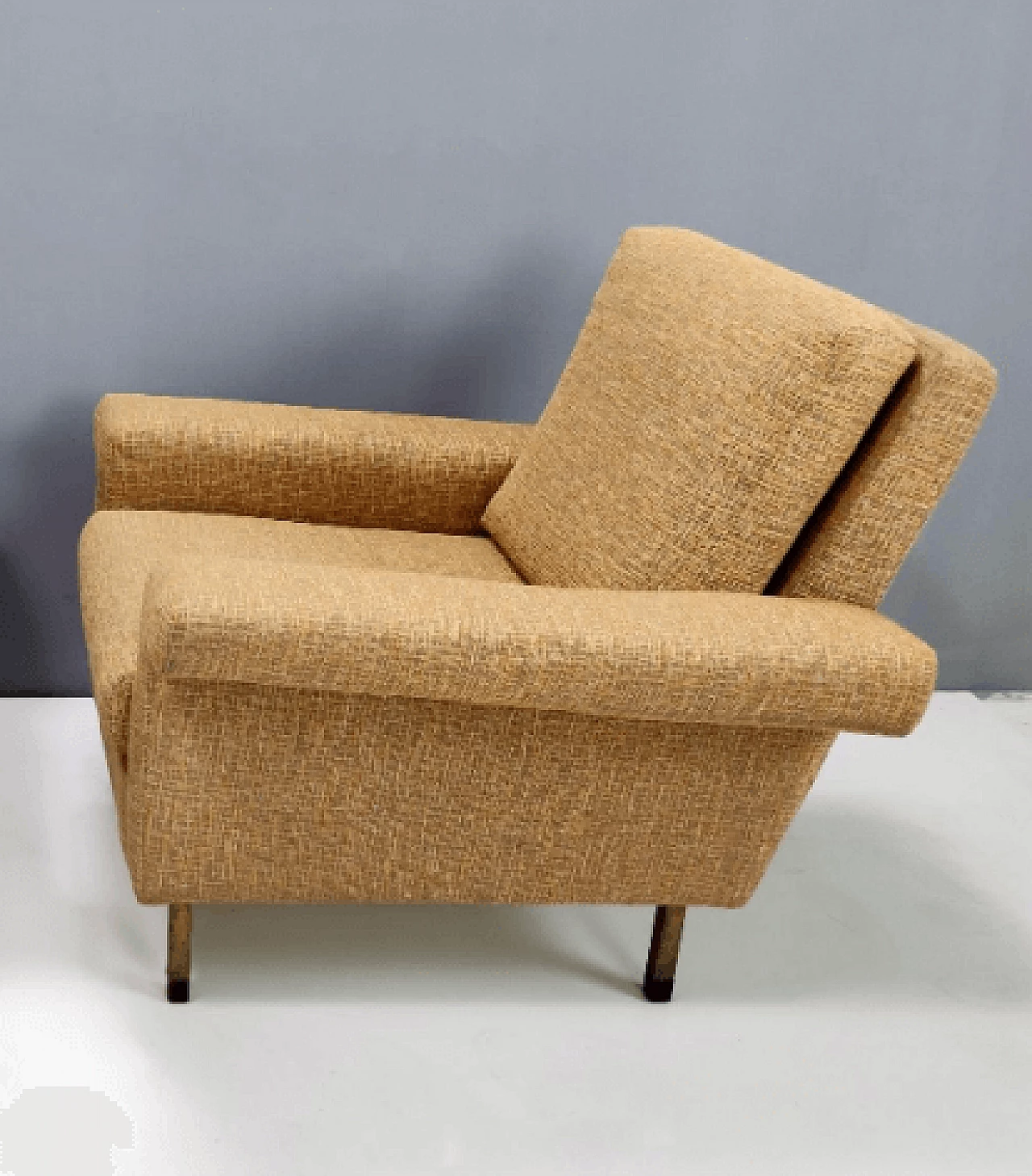 Fabric, wood and painted iron armchair, 1960s 5